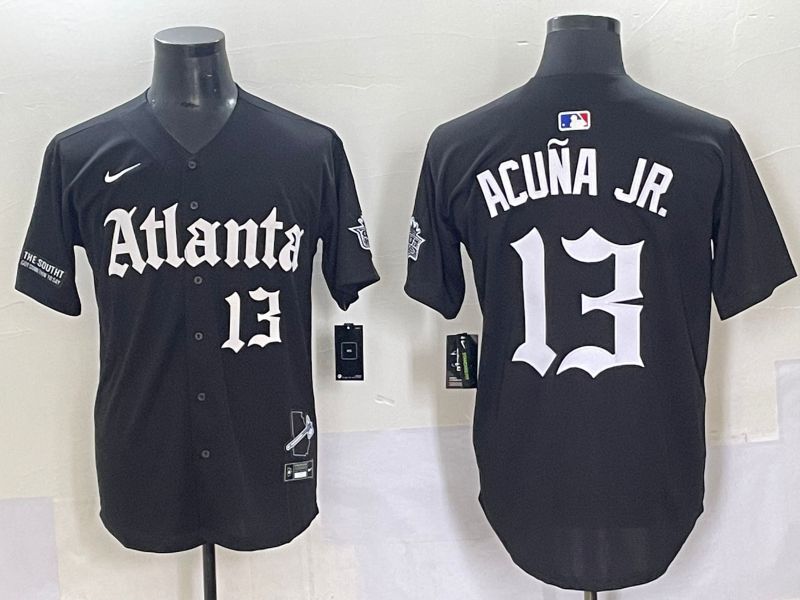 Men 2025 Atlanta Braves #13 Acuna jr Black Five generations Joint Name Nike MLB Jersey style 9